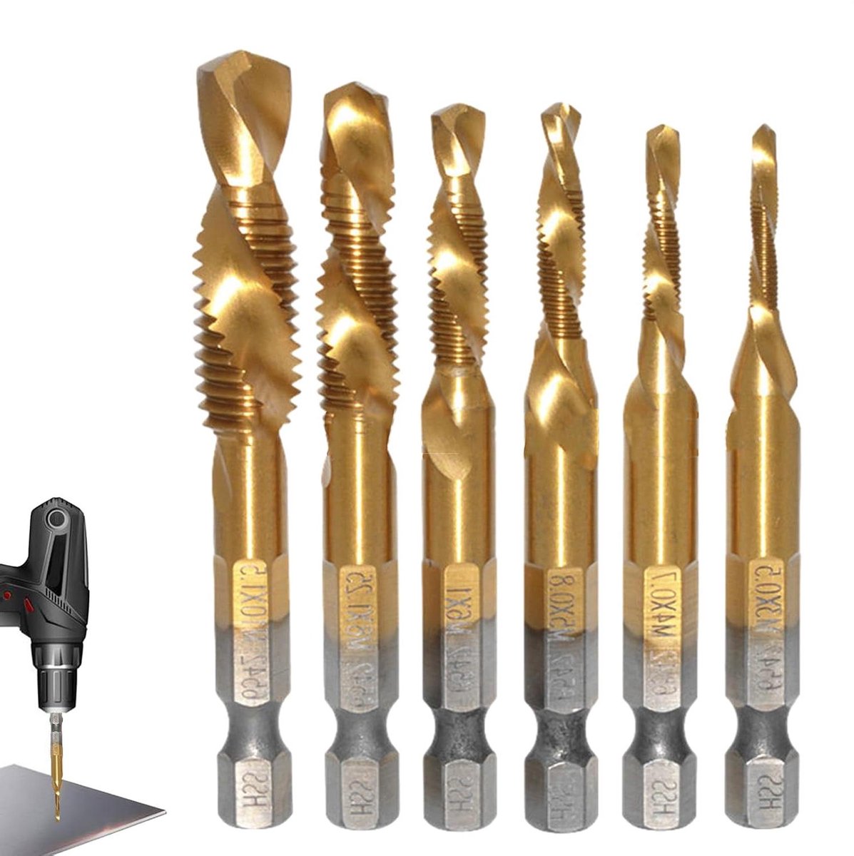 Boortappen Set - Tappbeitel Set - Metaal Bewerken - Zeskant Schacht - 14.7 x 6.4 x 1.5 cm - Zilver