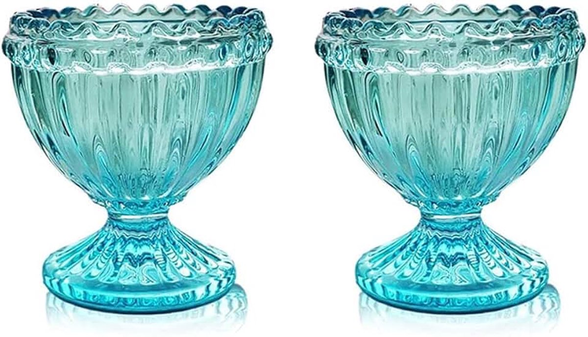 Blauwe glazen paaseierbekers voor zachte of hardgekookte eierhouders - Pack 2 eierhouders voor ontbijt brunch, keukengerei, paasdecoratie eierbeker voor lente thuis feest servies decor