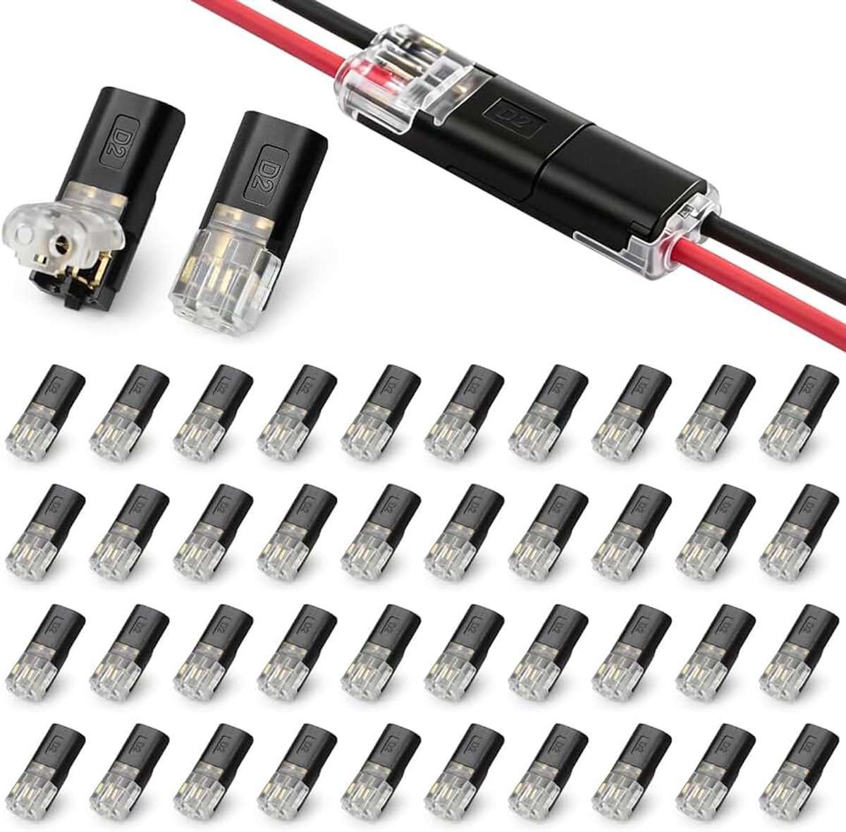 40 stuks auto-kabelverbinders, 2-polig, 18-22 AWG draadsnelsplit-connector, 2-polige kabelconnectoren, snelle kabelstekker, aansluitingen voor auto, led, audio, elektrische accessoires