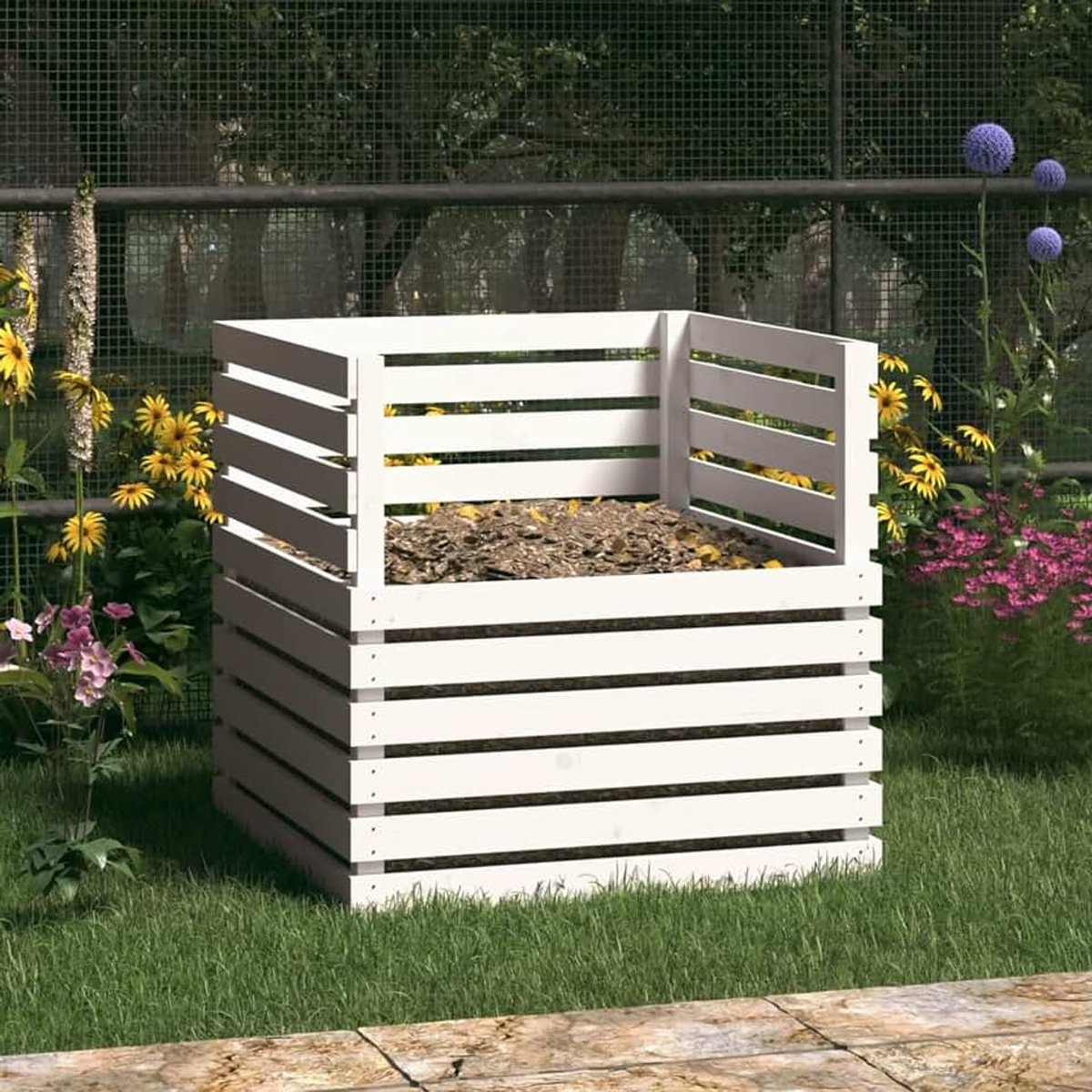 Compostbak houten compostbak snelcompostbak thermocompostbak wit 80x80x78 cm massief grenen