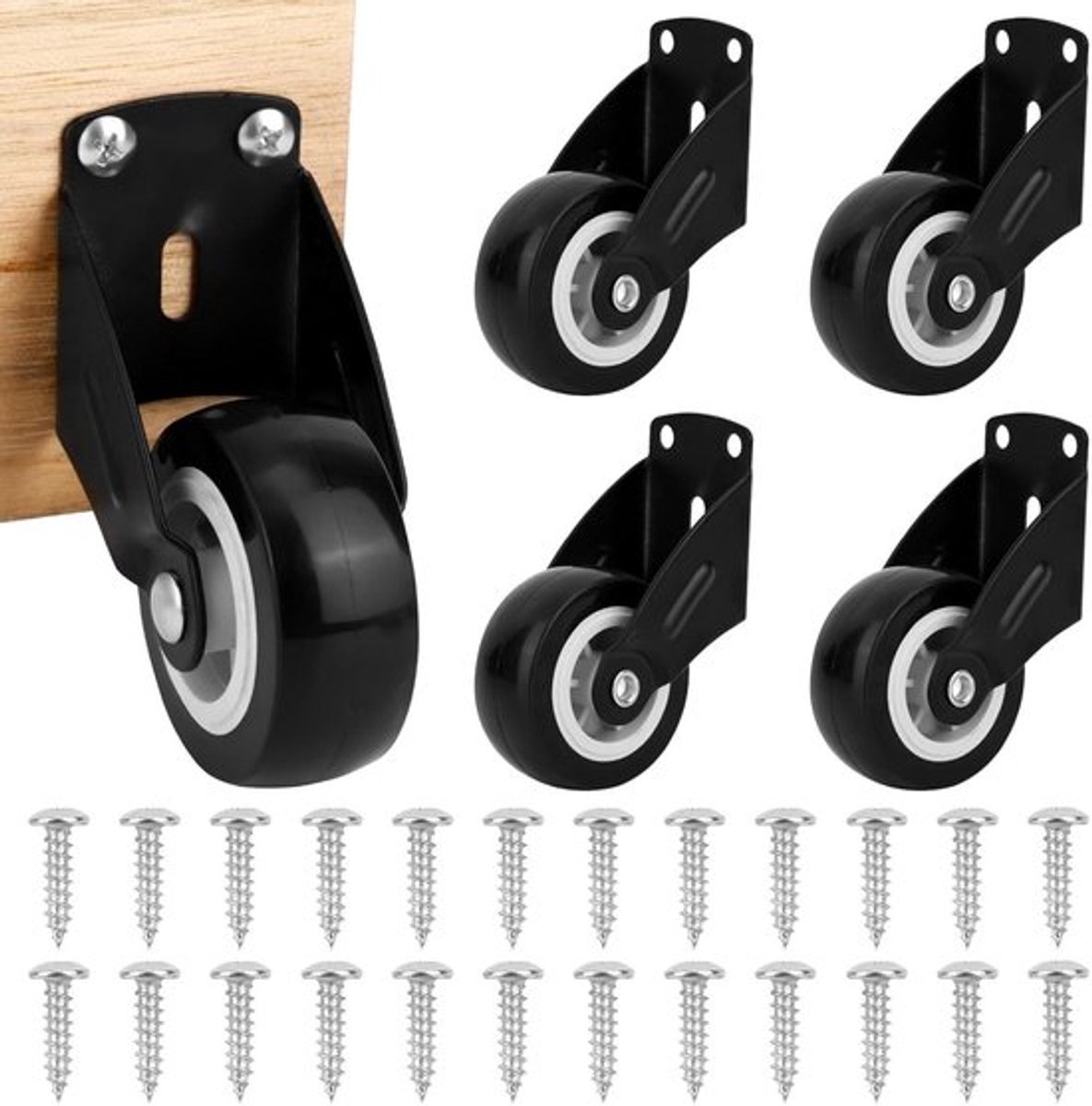 Poortwielen 4-pack met schroeven, Anti-Doorzak Ondersteuning voor Houten Deuren - Anti-Wrijving Zwenkwielen