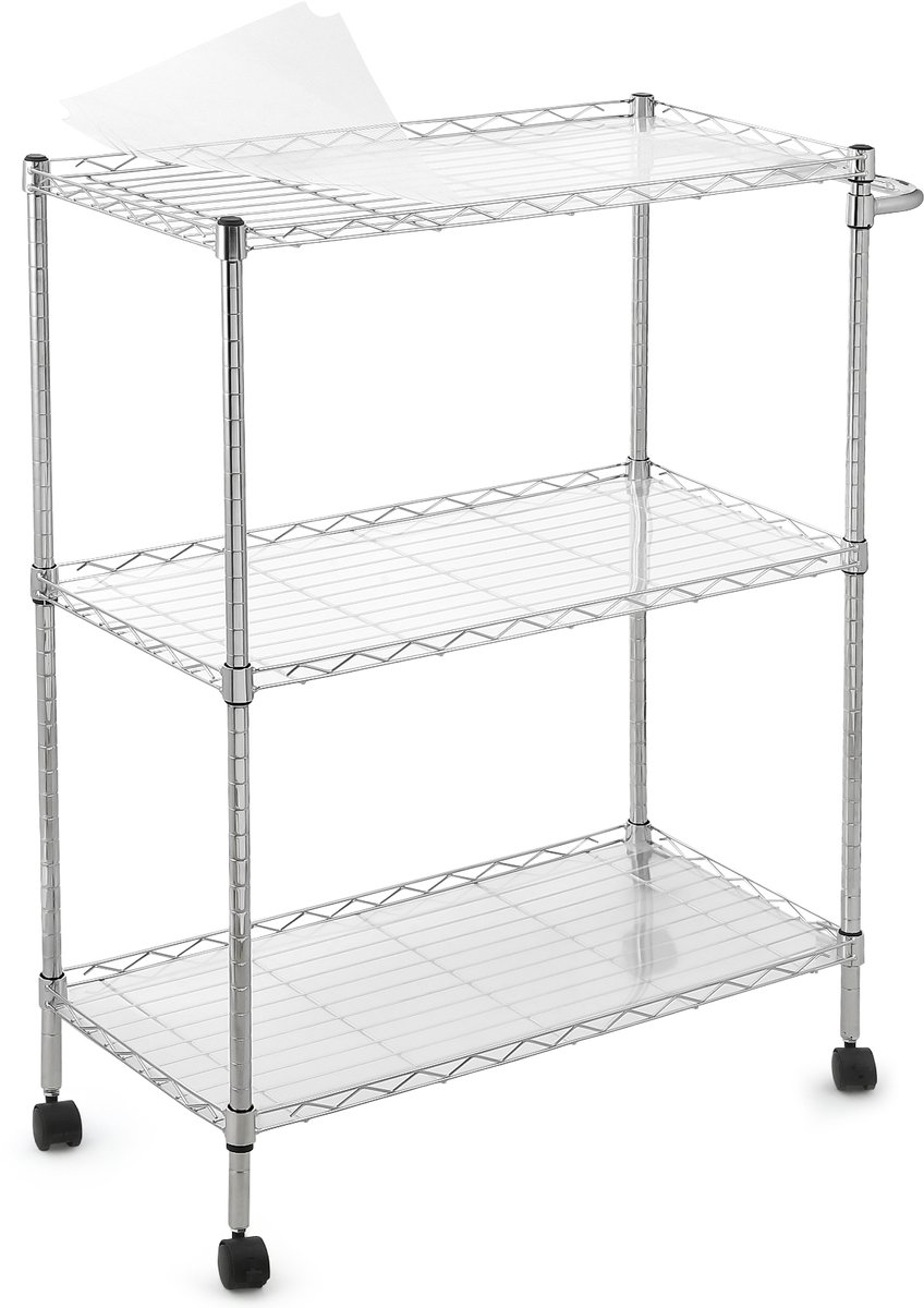 Danky - 3‑Laags Metalen Rolrek - Verstelbare Planken met Wielen & Remmen, Inclusief Haken - 75x35x90cm