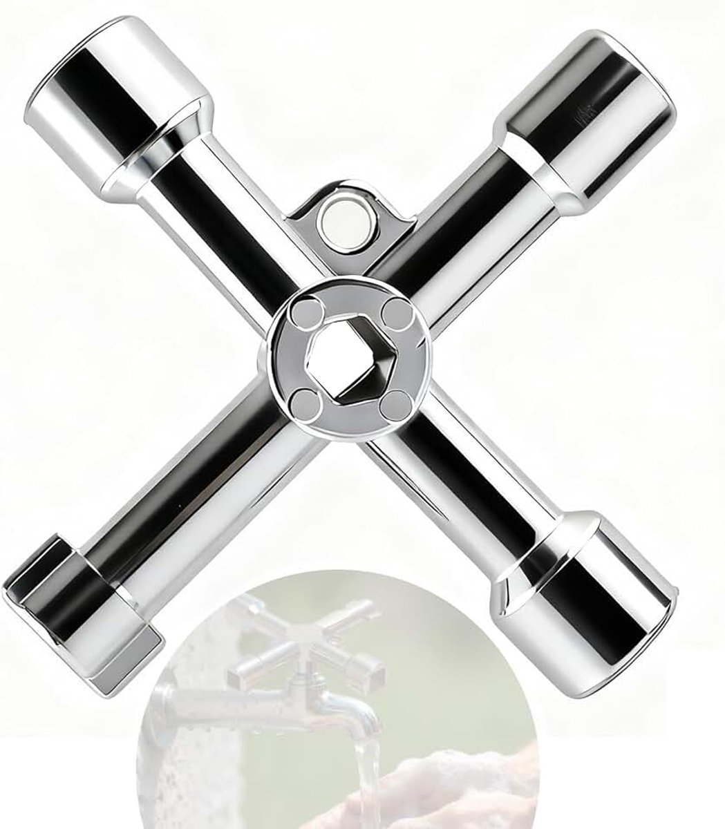 Multifunctionele sleutel 6-in-1 met hoofdsleutel, watermeter, lift voor gasventielen, elektrische kasten, zilver