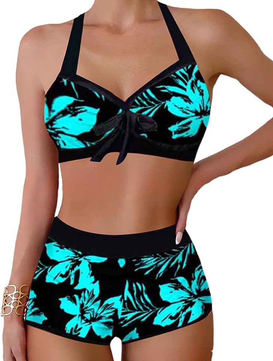 Set Twee Stuk Ties Up Set Grote Maten Sport Bikini Mooie Bloemenprint Zwempak Hoge Taille Zwempak voor Vrouwen Meisjes