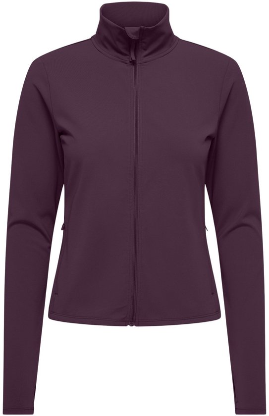 Paars sportvest met rits en hoge kraag.