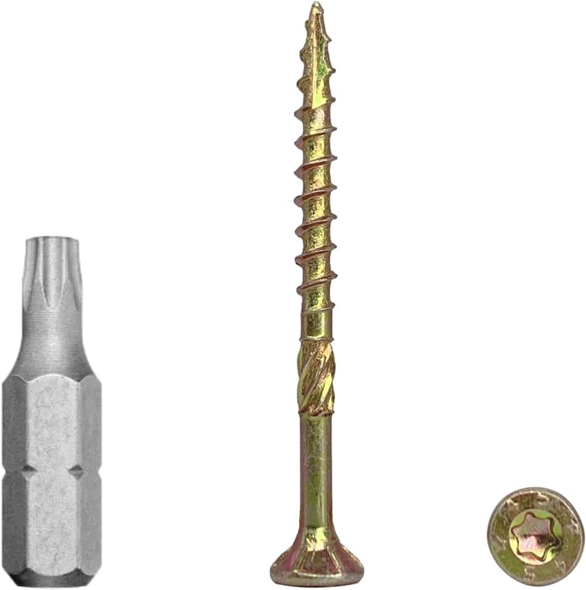 (Pack van 100 stuks) geel verzinkt staal 3,5 x 45 mm houtschroeven, torx-kop, type 17, verzonken kop, spaanplaatschroeven (100, 3,5 x 45 mm)