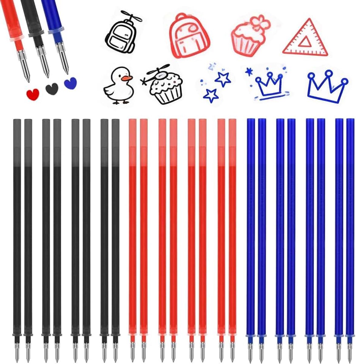 24 stuks uitwisbare vullingen, compatibel met Legami, punt 0,7 mm, hoogte 13 cm, blauw, zwart, rood, gelvulling, uitwisbaar, vullingen voor Legami uitwisbare pennen