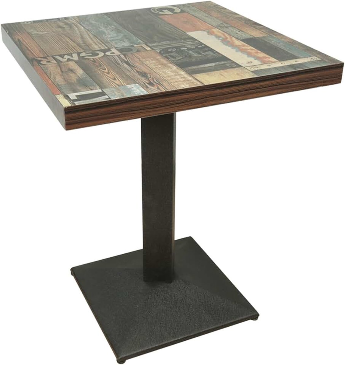 Eettafel, vierkante tafel, industriële stijl, 60 x 60 x 75 cm, poten van ijzer en houten blad, voor eetkamer, keuken, woonkamer (retro bloemenvloer)