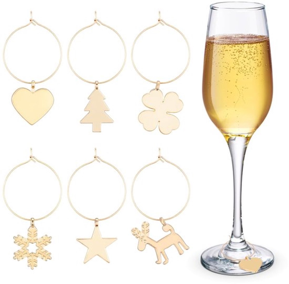 - Wijn Glas Charms - 6-delige Set - Gouden Markers voor Feestjes - Uniek Ontwerp - Decoratief - Leuke Accessoires voor Verjaardagen - Gesc