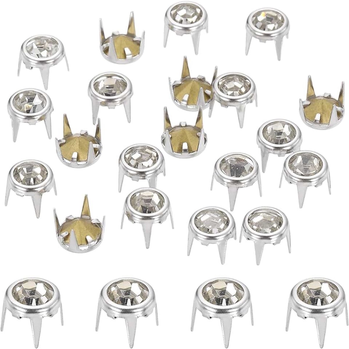 50 stuks navullingen strass 0,28 inch (7 mm) puntige bodem kralen klauw strass nagels, klinknagels metalen punten decoratieve klinknagels voor doe-het-zelf productie kleding wit zilver