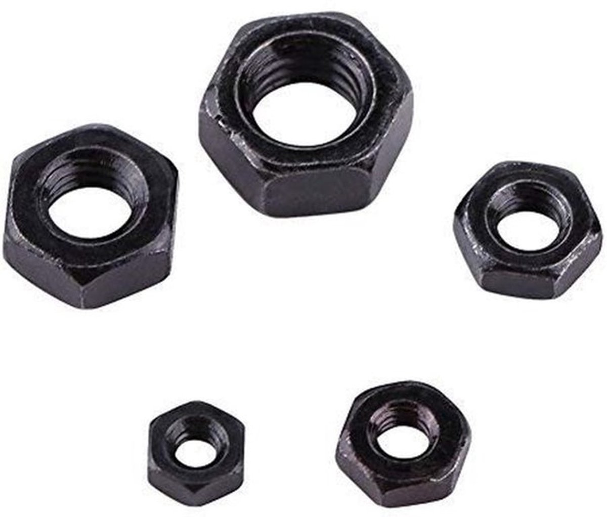 - M2-M5 Moeren - Hexagonale Moeren Set - 100 Stuks - Zwart - Carbon Staal - Machine Montage Kit - Voor Diverse Toepassingen