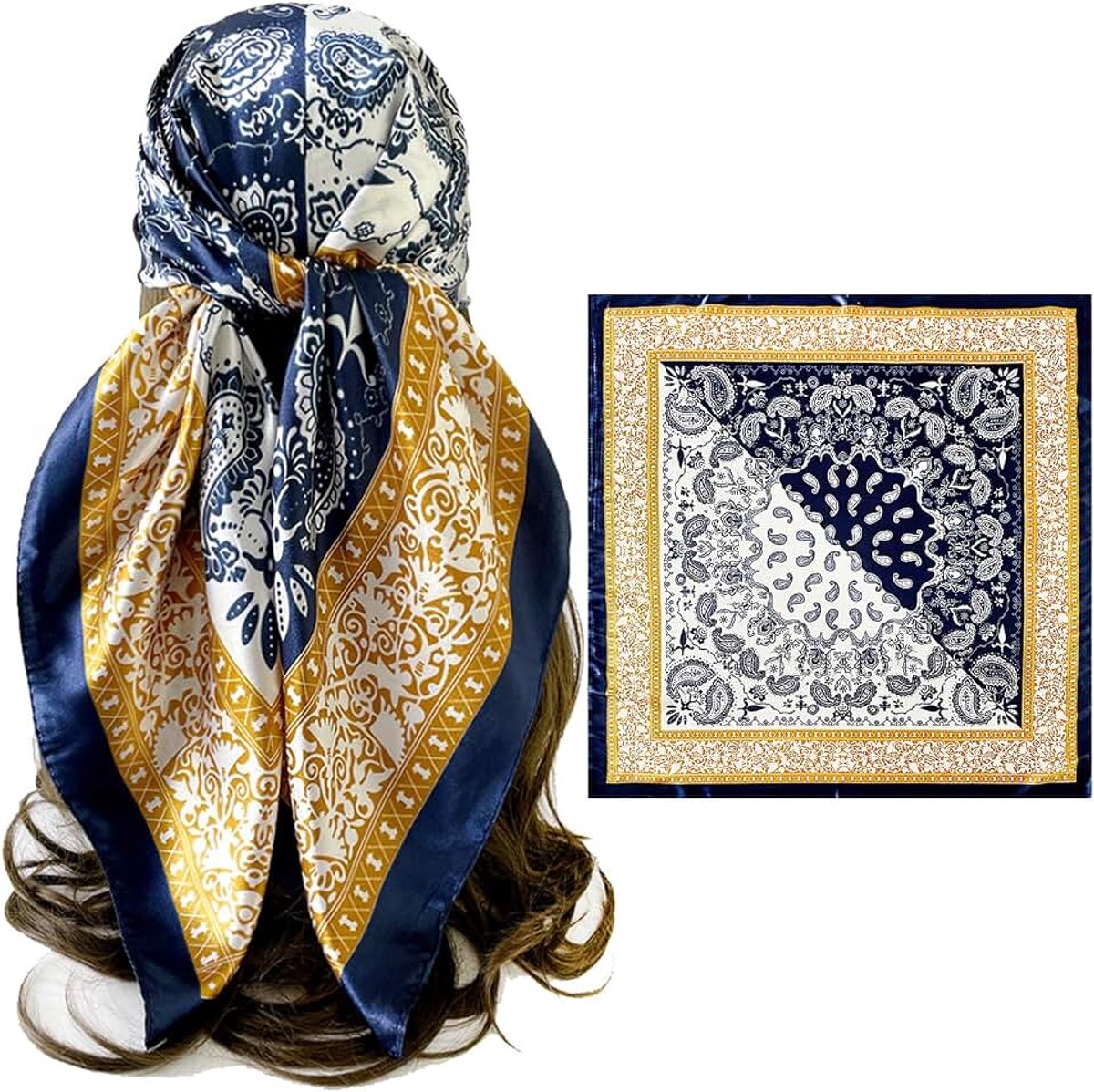 1 stuk 90x90cm zijden sjaal vierkante dames hoofddoek gemaakt van polyester, satijnen haarsjaal halsdoek sjaal voor halsdoek haaraccessoires bandana's, elegante vierkante sjaal