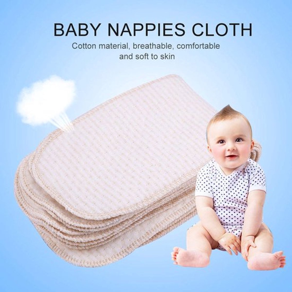 Set van 20 herbruikbare katoenen babyluiers - Ademend en wasbaar - Inclusief insteekdoeken - Voor pasgeborenen - Comfortabel en absorberend