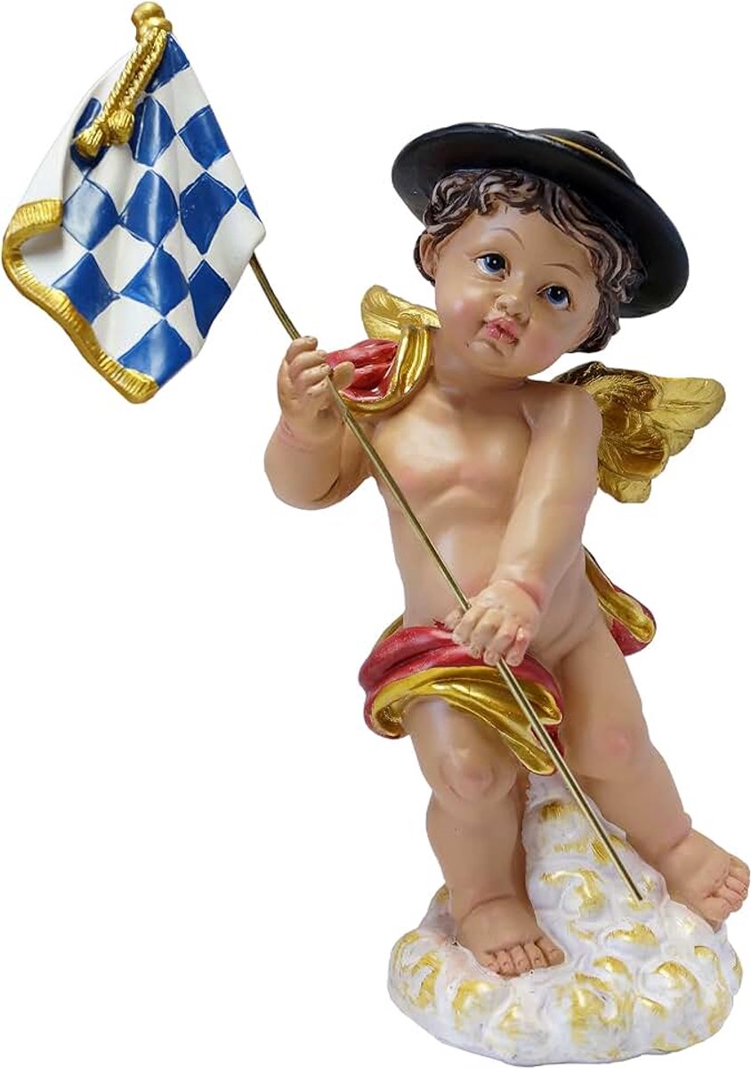 Cadeau-idee - decoratief figuur Beierse engel met vlag Beieren ruit blauw wit