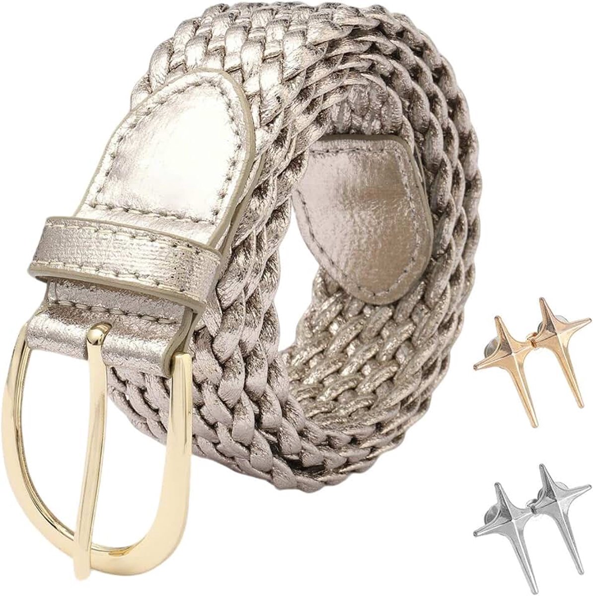 1 Stuk Gouden Riem, 2 Stukken Kruis Ster Taille Gesp, Meisjes Gevlochten Riem, Afneembare Taille Knop, Broek Aanpassing Tool.