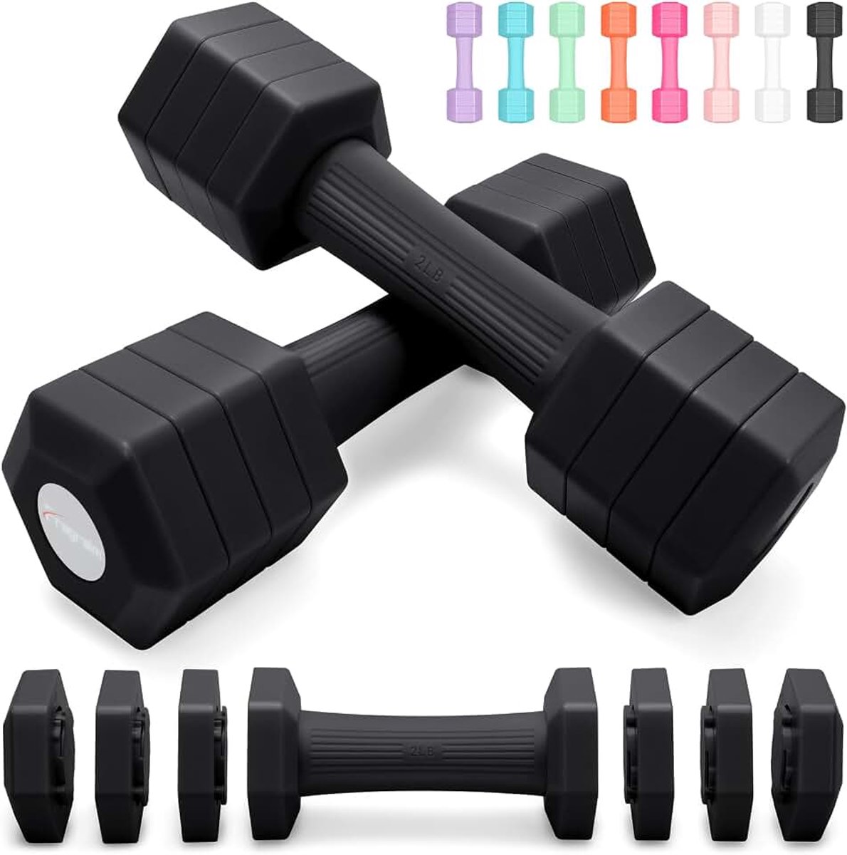 Gewichtenset voor vrouwen en mannen, halterpaar elk 4,54 kg, 0,9 kg, 1,36 kg, 1,81 kg, 2,27 kg