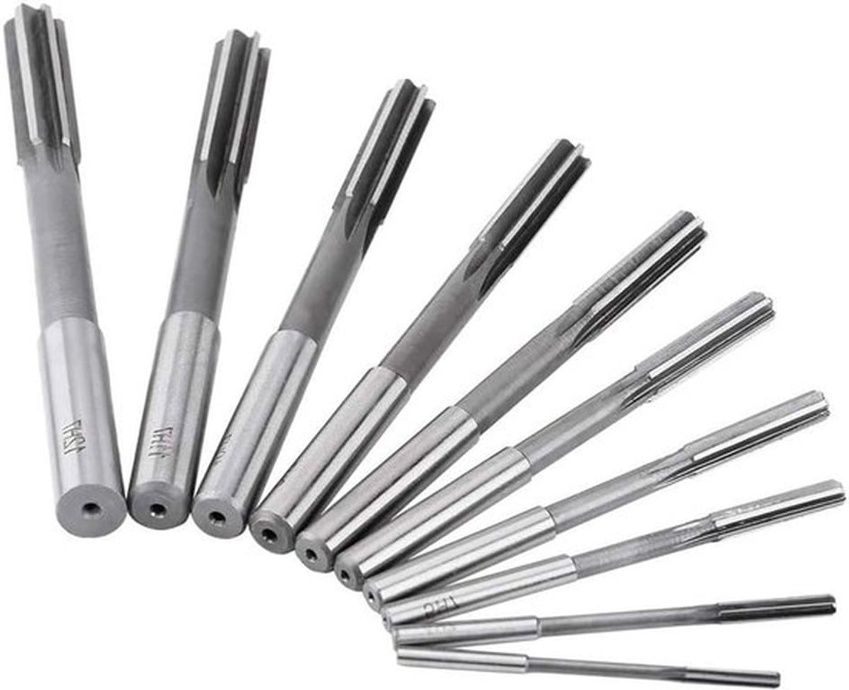 Tensioneringsgereedschap Set voor Metaal - 10-delige HSS Reamer Set met Rechte Sleuven, Voor Precisie Bewerking van Diverse Maten van 3 tot 12 mm