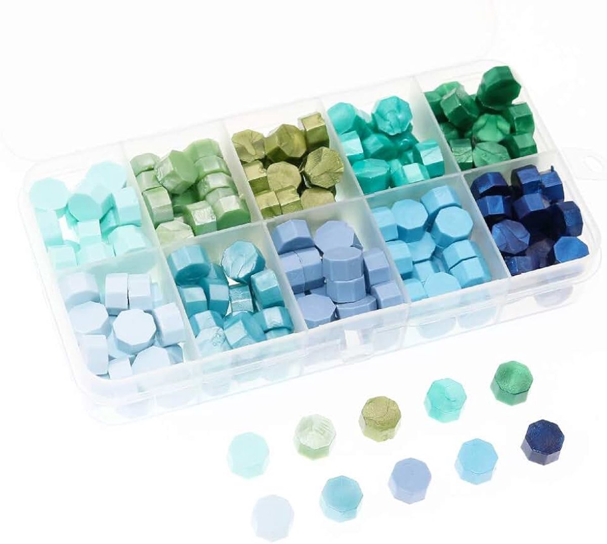 Kralen, achthoek, 0,35 inch, 200 stuks, 10 kleuren (cyaan)