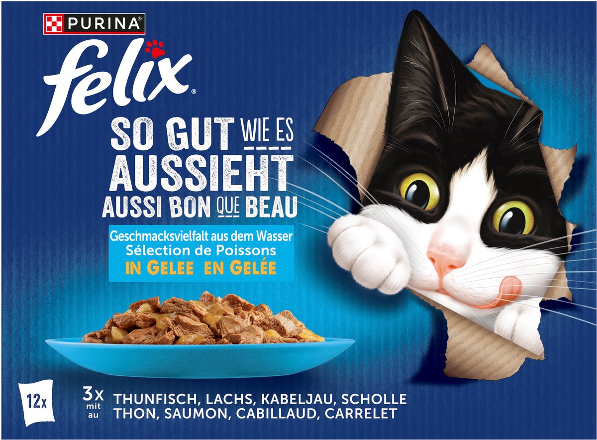 Felix PURINA FELIX As Good as It Looks 12-Pack Wet Cat Food, A Variety of Flavors from the Water (1 x 12 x 85g)