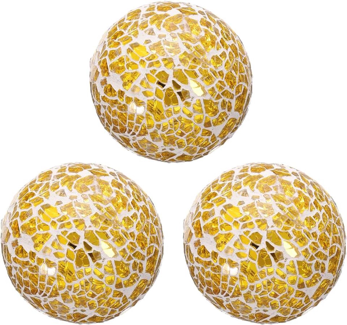 3 stuks decoratieve glazen ballen 6,9 cm orbs middenstuk ballen mozaïek glazen bal bal voor decoratieve schalen vazen eettafel party, goudkleurig