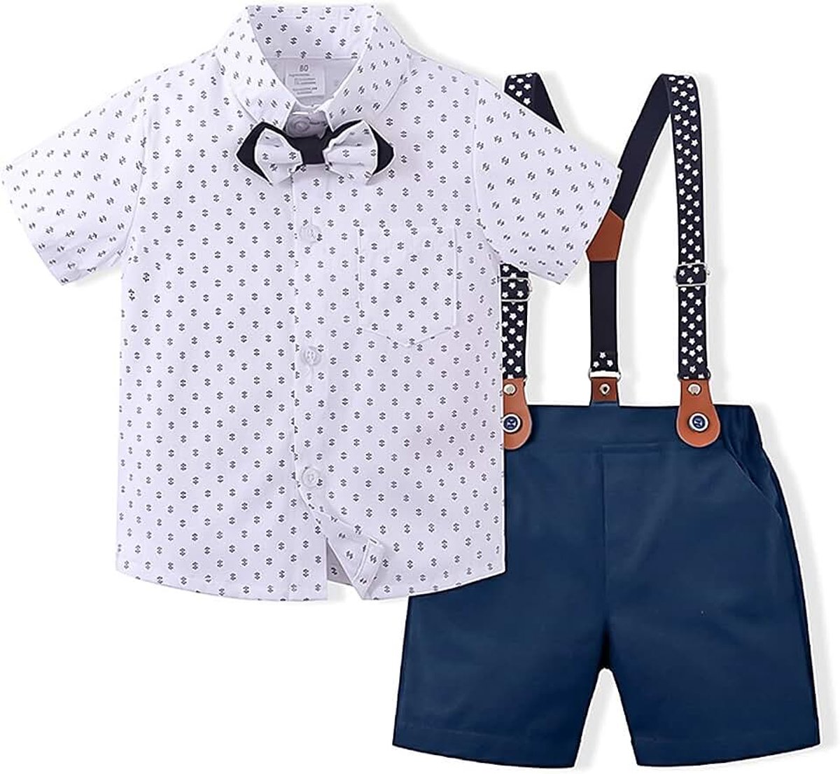 Baby Gentleman Set met bijpassende strik, hemd, bretels en broekje