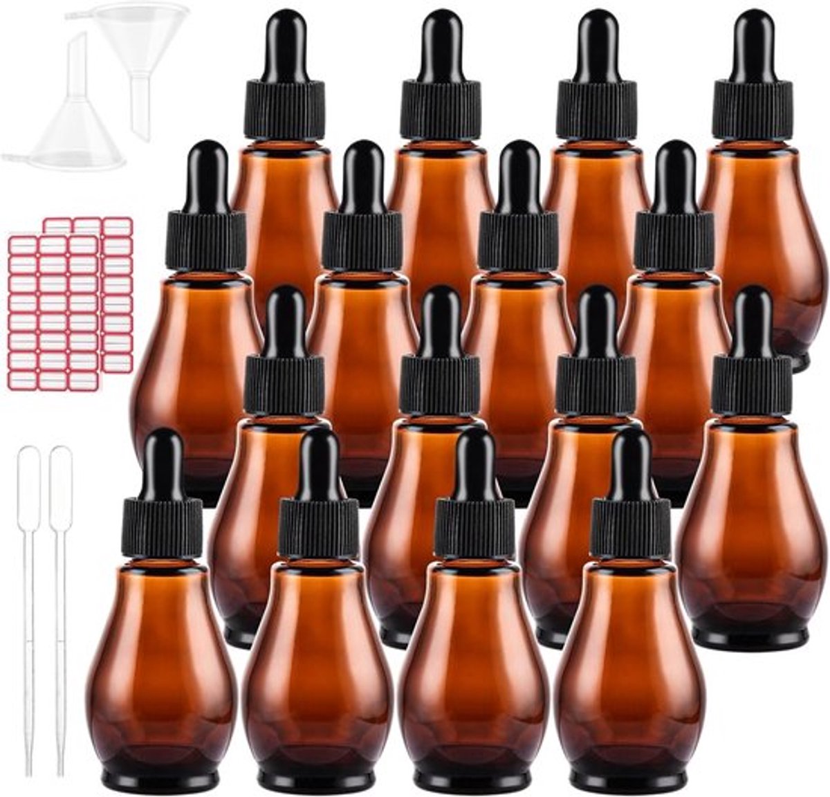 30ml Bruine Glazen Fles met Pipet voor Essentiële Olie, Parfum, Aromatherapie en Vloeistoffen - Verpakking van 20 Stuks