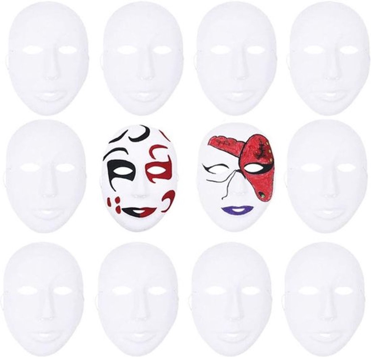 Witte Volledige Gezichtsmaskers voor Cosplay, Feestjes en DIY Decoratie - 12 Stuks Handgeschilderde Maskers voor Meisjes