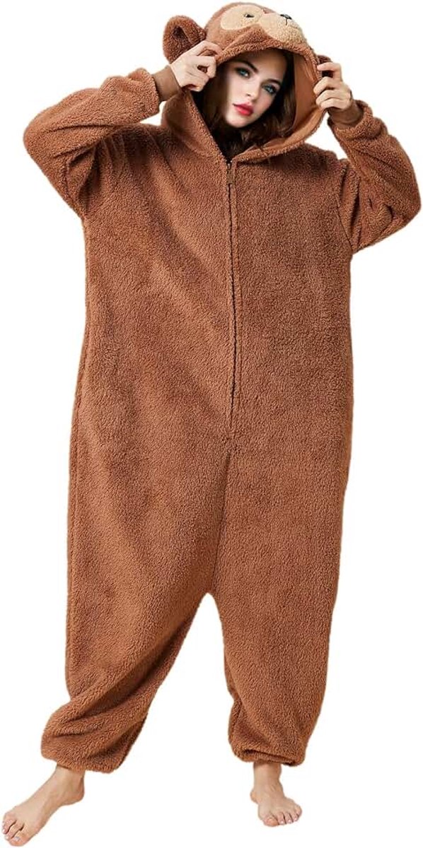 Dierenpyjama met beer, uniseks, eendelig, gezellig, carnaval, party, cosplay kostuum voor dames en heren