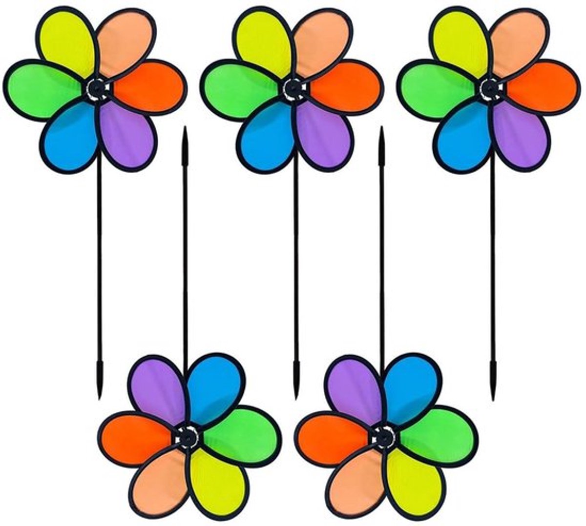 Set van 5 Kleurrijke Tuinwindmolens 20-inch