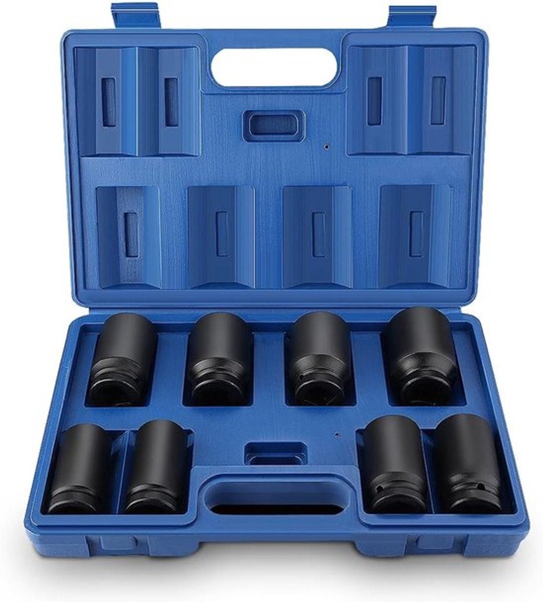 8-delige 3/4 inch steeksleutelset, 24-38 mm, gemaakt van chroom vanadium staal, inclusief kunststof opbergdoos, geschikt voor impact gereedschap en diepere moeren
