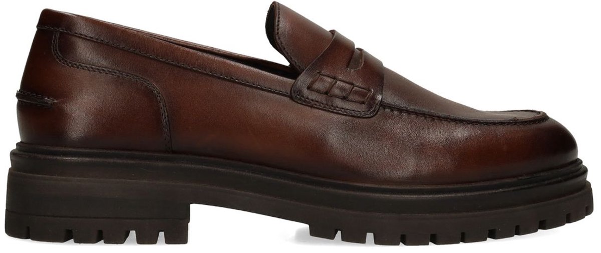 Manfield - Heren - Donkerbruine leren loafers - Maat 46