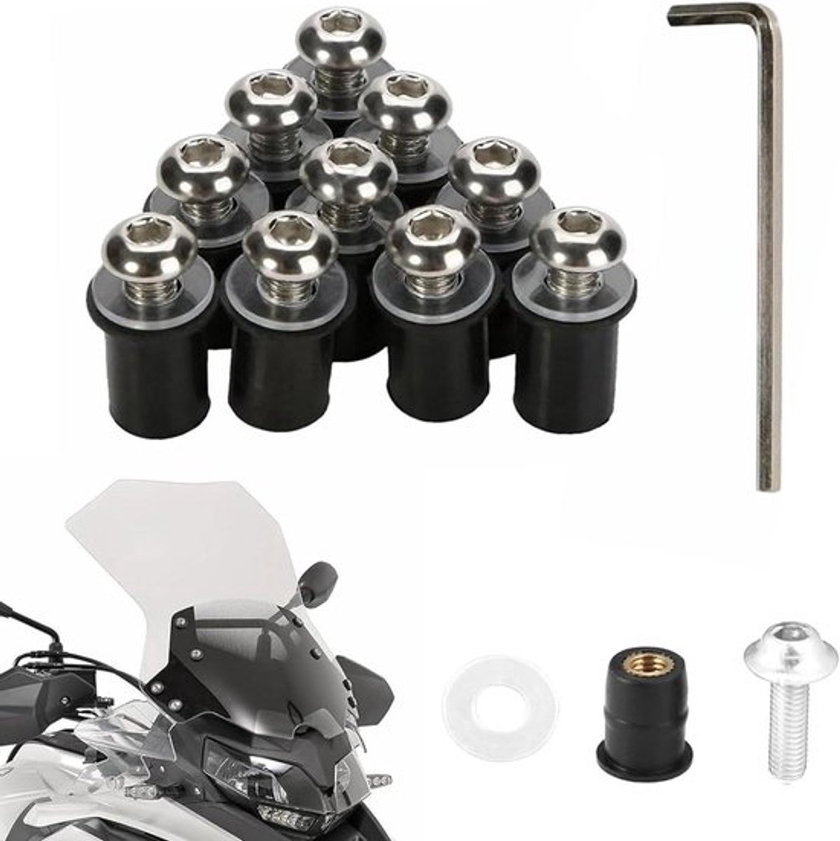 Voorruitbevestigingset voor Motorfietsen | 10 Stuks | M5 x 16 mm | Schroevendraaier inbegrepen
