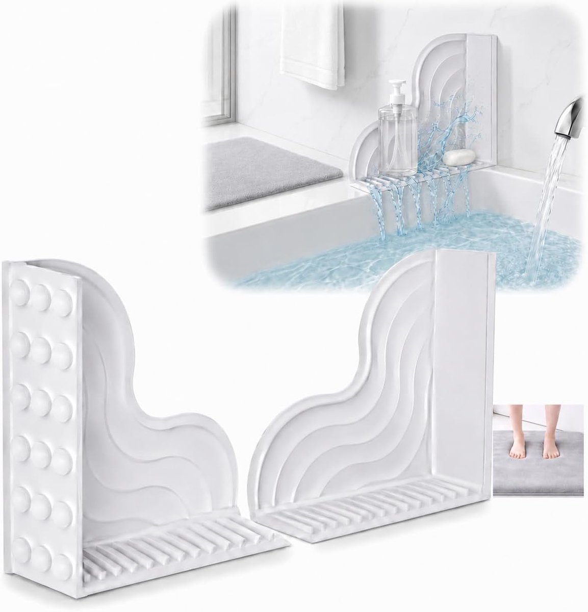 Spatbescherming – Flexibele hoekbarrière met zuignappen – Robuust, waterdicht badscherm – Duurzame bescherming voor de douche – Geschikt voor keukens, appartementen en studentenkamers – Grijs
