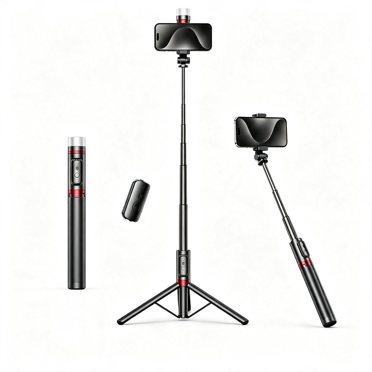 Fokelyi Selfie Stick Tripod -Verborgen Opbergen-Universele Selfiestick-Aluminium-110 cm-Telefoon Statief- Verstevigde Pootjes- Handheld-Anti-shock