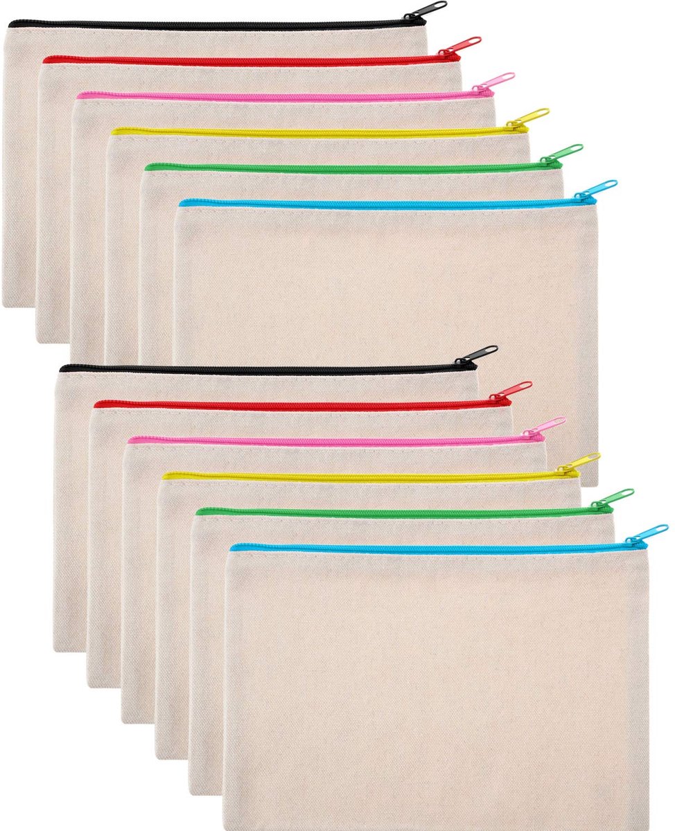 Etui van Canvas- Multifunctionele Opbergtas voor Make-up, Kantoor en Reizen - Blank voor DIY - 12 stuks
