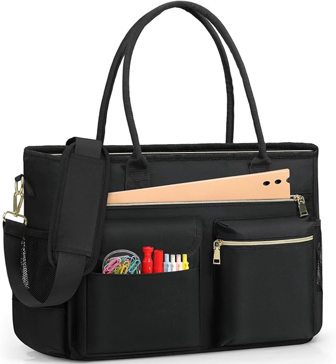 Laptoptas voor Dames - 15,6 inch - Grote Aktetas - Waterdicht - Met Meerdere Vakken - Voor Werk, School en Kantoor - Zwart