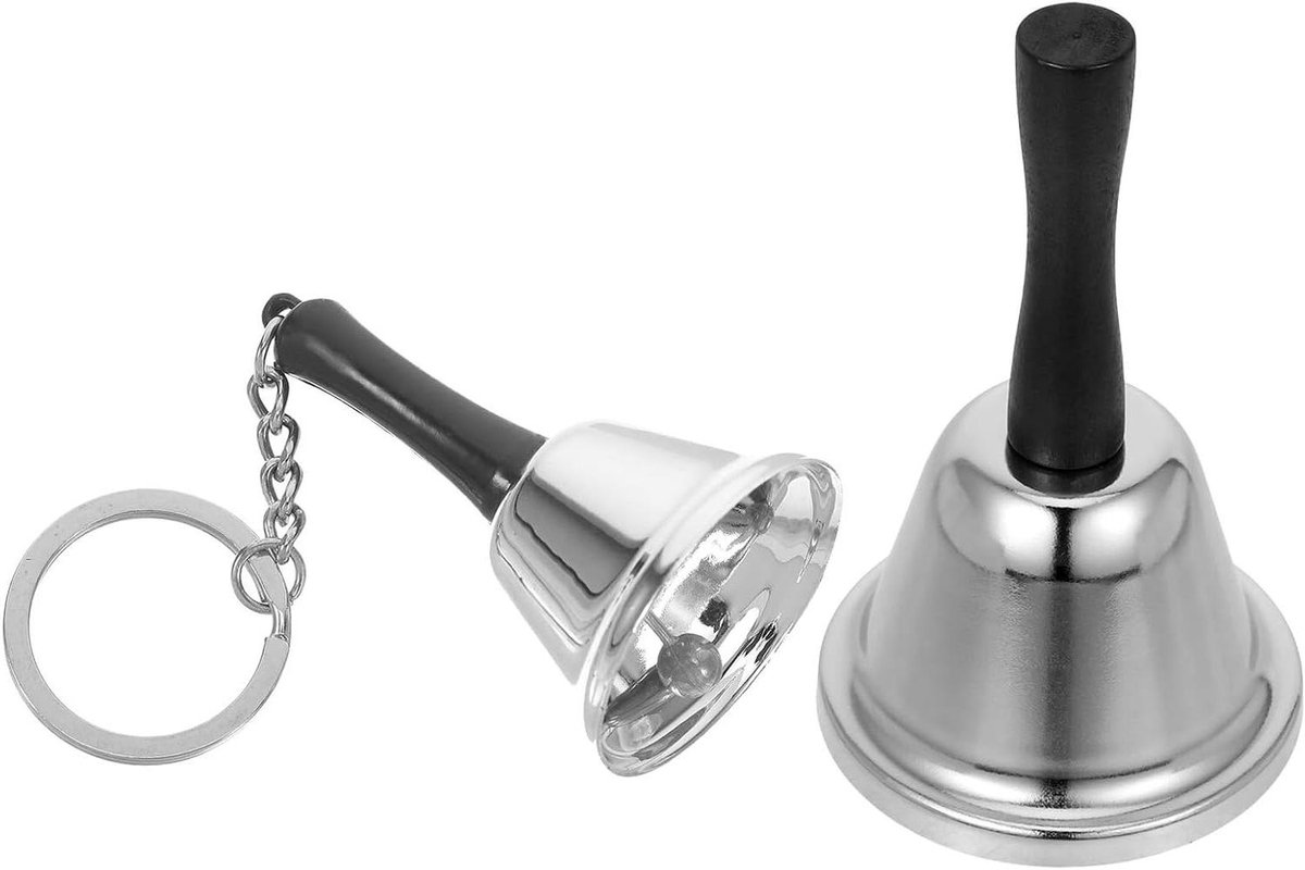 Roestvrijstalen Handbel - Servicebel Keukenbel - Maaltijd Oproep - Helder Geluid - 2 Stuks - Zilver