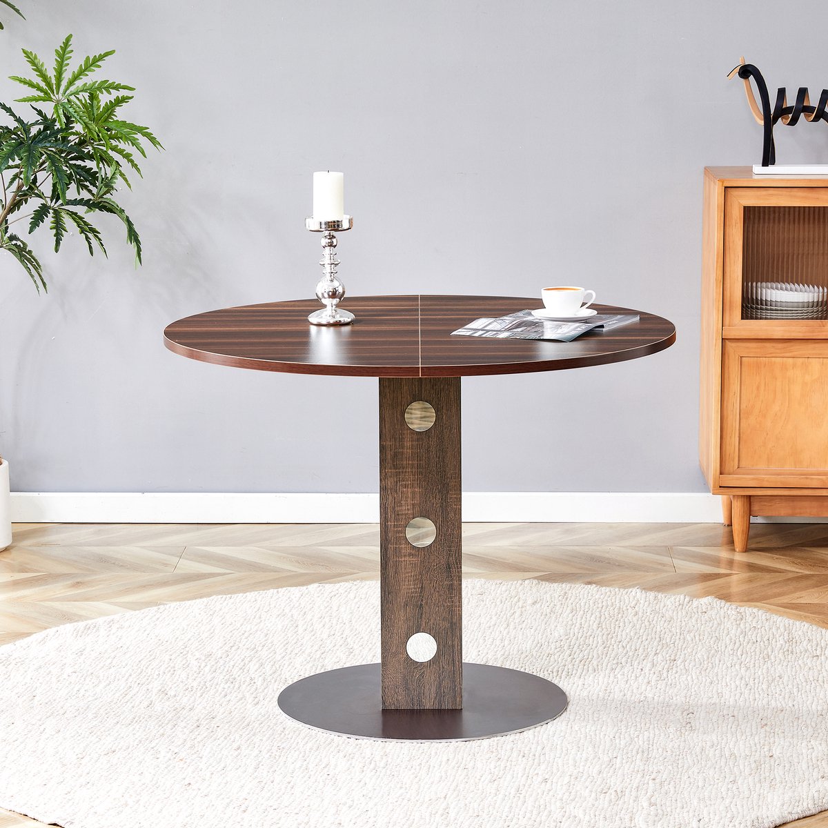 Ronde Eettafel 100 cm - Moderne Tafel Met Houten Blad - Walnootlook - Metalen Onderstel - Voor 2-4 Personen