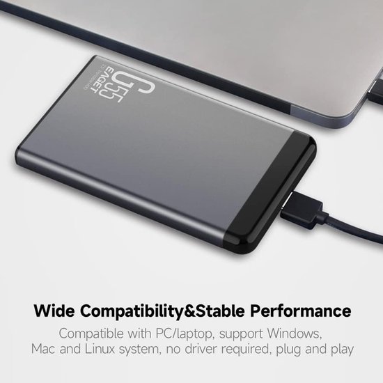 Externe Harde Schijf - Mobiele HDD - Snelle Data Overdracht - Schokbestendig Metalen Behuizing - 500 GB - Zwart — afbeelding 2
