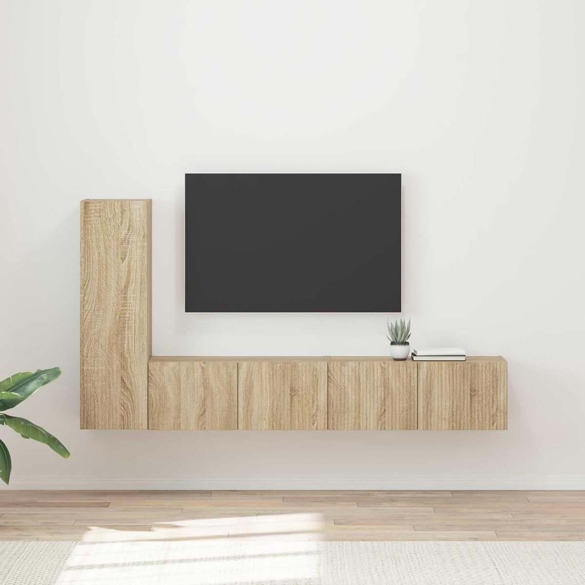 Tv-meubel Set - Wandkast Media - Opbergen Woonkamer - 3-Delig Wandmontage - 30x31x100 cm - Sonoma Eiken