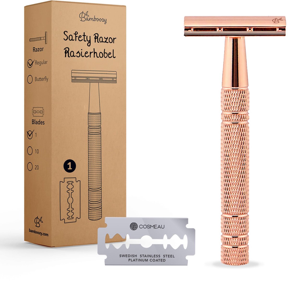 Safety razor met 1 premium mesje - aluminium scheermes - rosé goud - duurzaam en zero waste - SnelShoppen