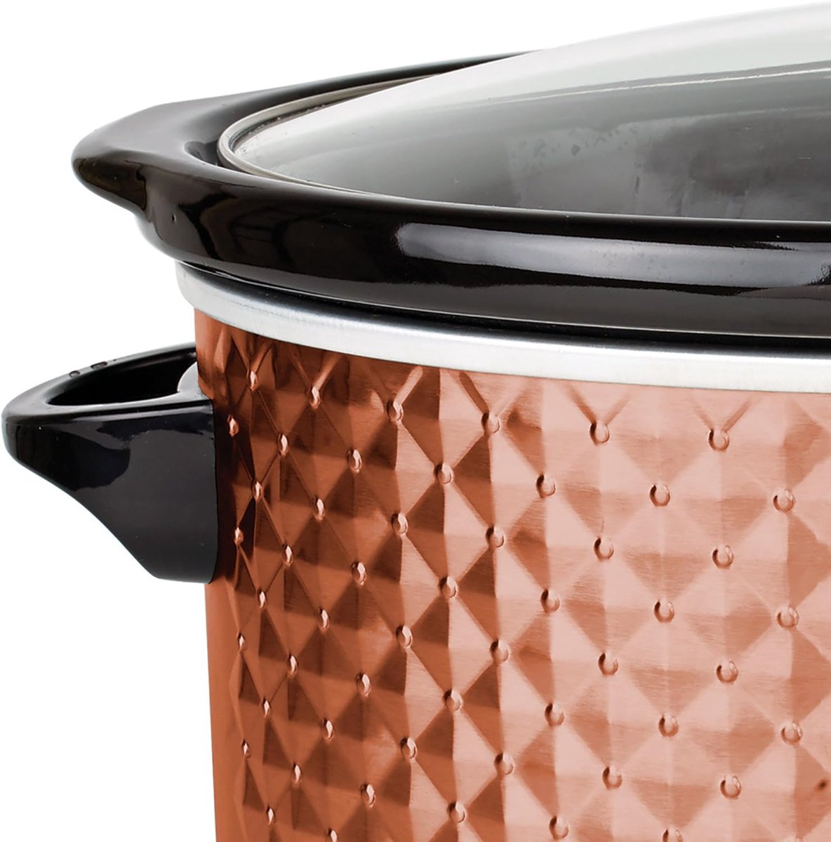 Slowcooker - Kookpot Stoofpot - Langzaam Koken - Draaibaar - 7 Kwarts - Koper Zwart – foto 4