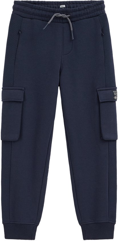 Donkerblauwe joggingbroek met cargozakken, veter en boorden