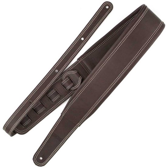 Richter 1010 Brown / White Stitches Springbreak I Nappa Guitar Strap van Nappa leer