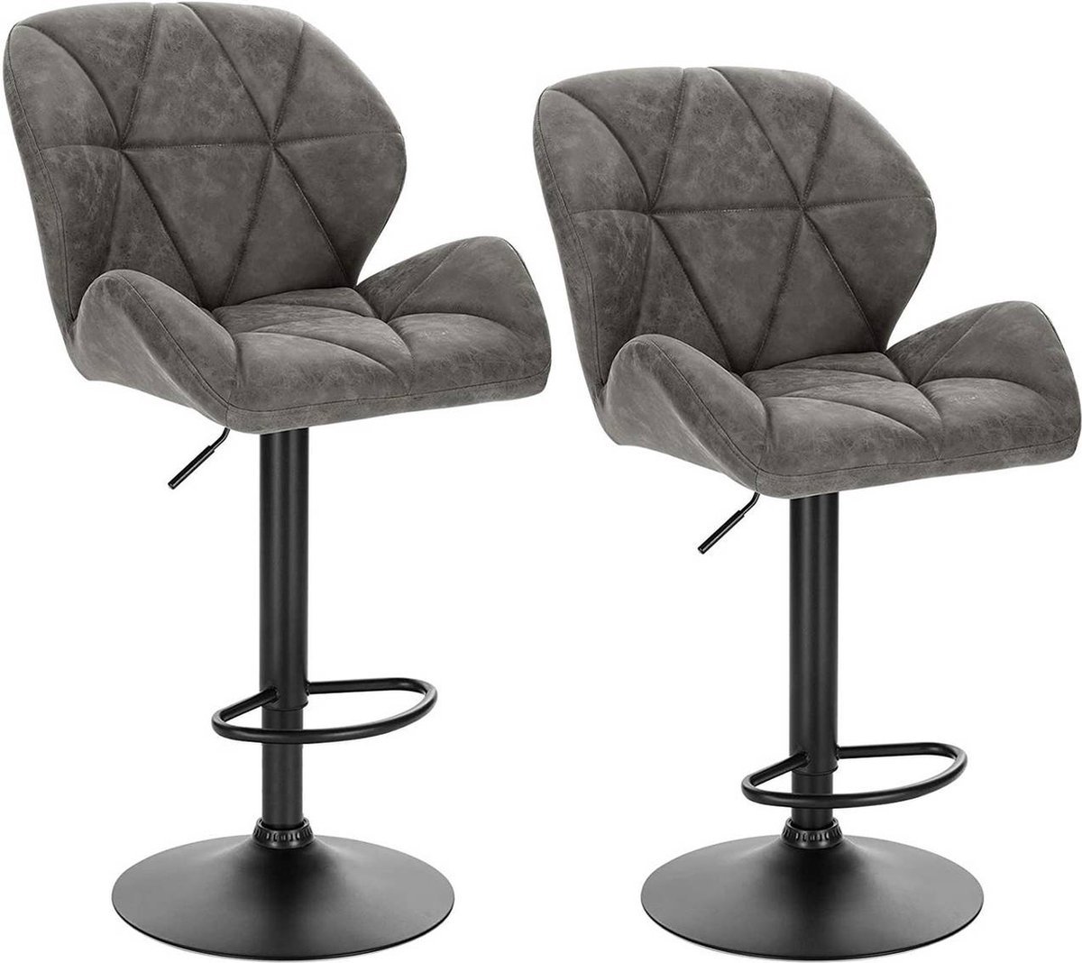 Barkrukken Set 82cm Grijs - Verstelbaar, Met rugleuning en Stevig- Kunstleer - Voor Eetkamer, Keuken en Woonkamer