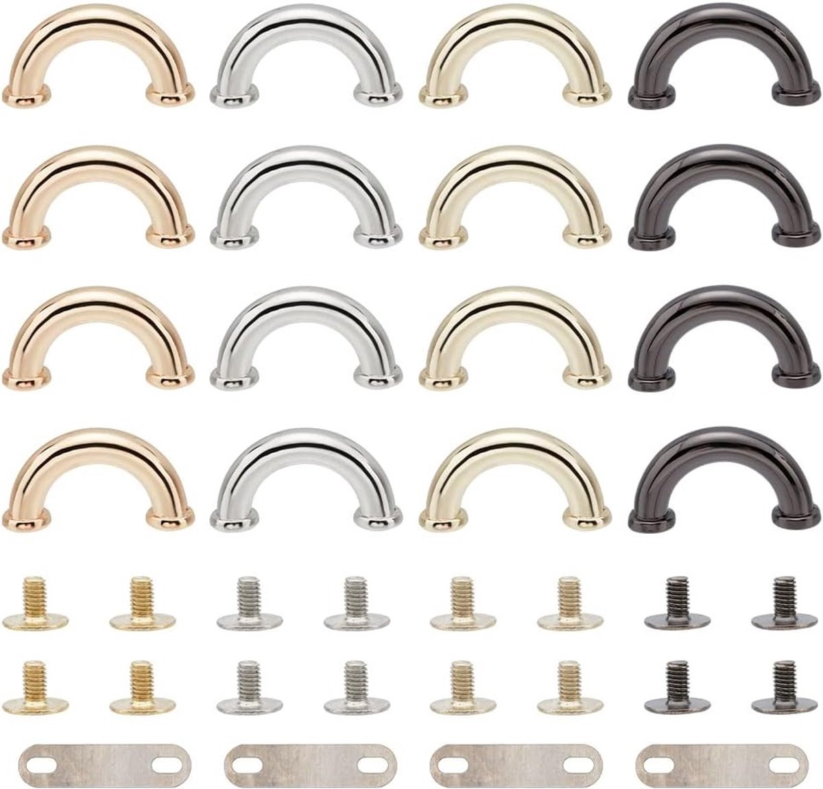 16 Sets Metalen D-ring Portemonnee Connectoren, 4 Kleuren Versterkte Handtas Ketting Beugels met Schroef voor Leerbewerking en Tasaccessoires, 3.1 x