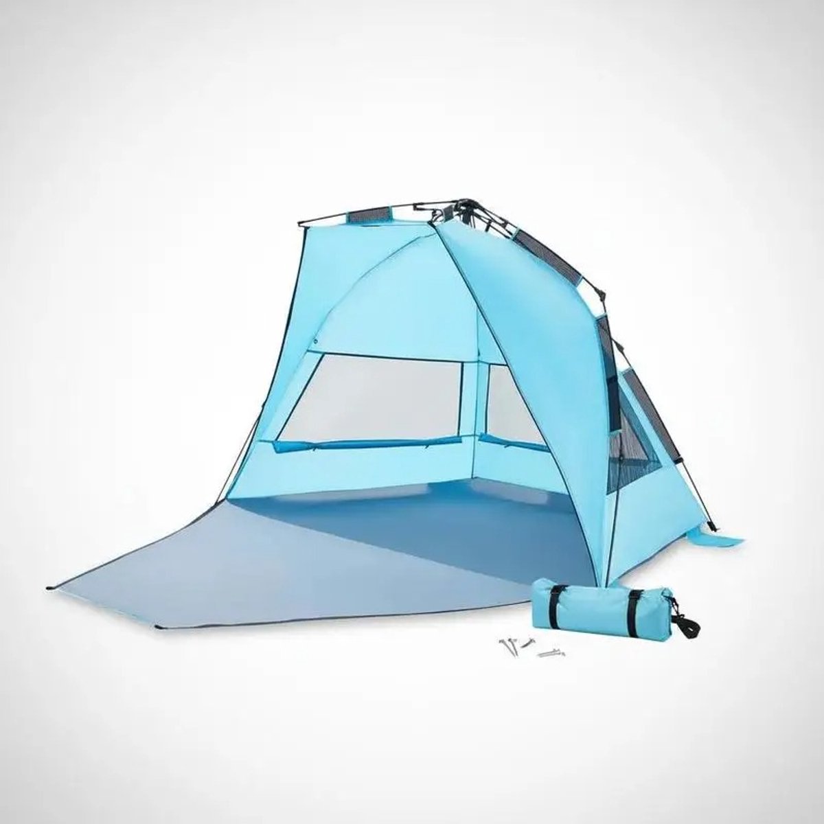 Velmio Pop-up Strandtent - Koepeltent - 250 x 130 x 145 cm - UPF 50+ Zonbescherming - UV Bescherming - 3-4 Personen - 3 Vensters - met Ritssluiting - Inclusief Draagtas