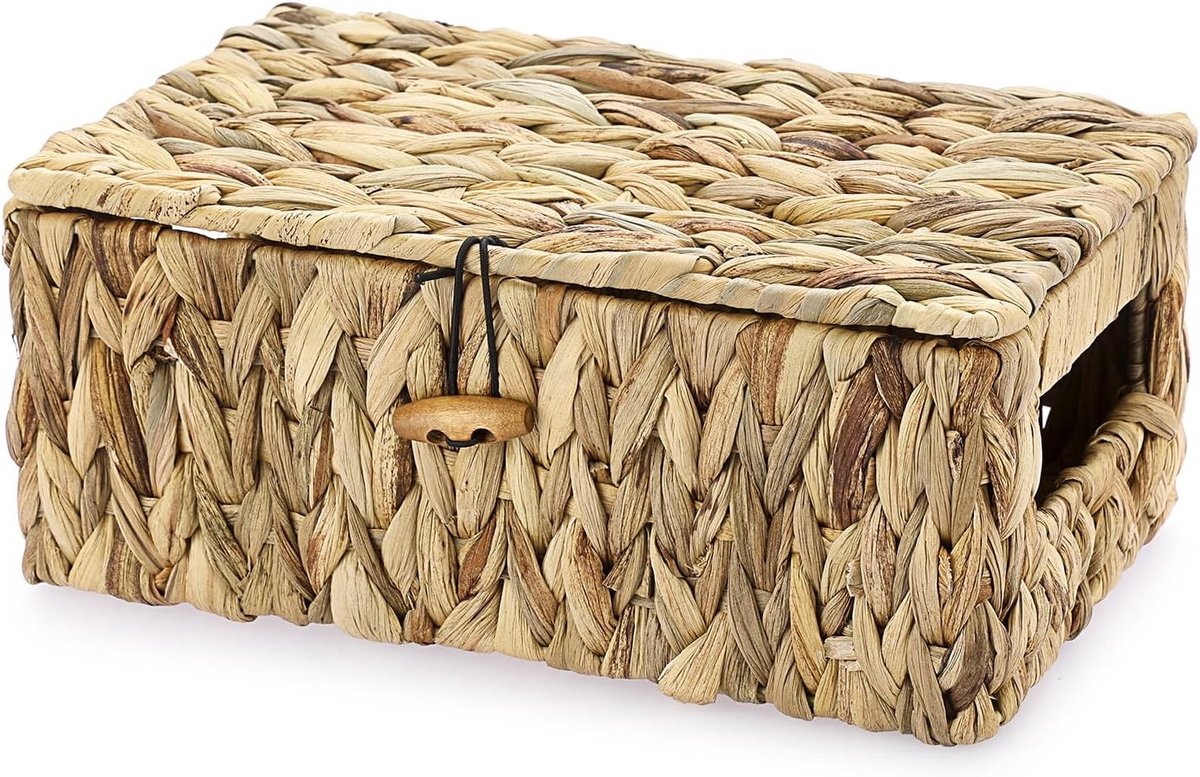Woven Water Hyacinth Opbergmand met Deksel - Waterdichte Mand voor Huis, Keuken, Kleding, Boeken en Groenten