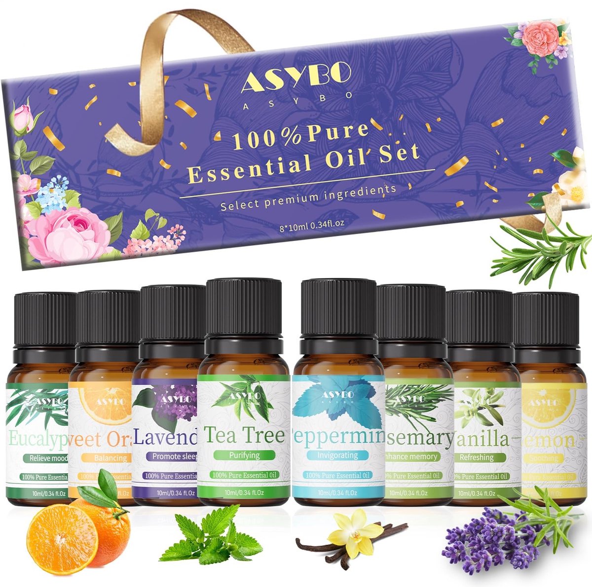 Dailygoods - Set Etherische Oliën, 8 x 10 ml voor Aromatherapie en Massages