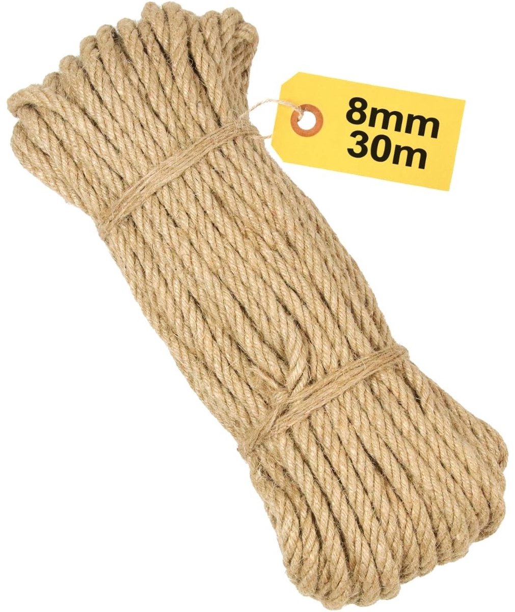Dailygoods - 8 mm Natuurlijk Jute Touw - 30 m Sterk Tuintouw voor Knutselen en Woondecoratie